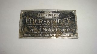 Vintage Chevrolet Motor Car " Four Ninety " 490 Model Patent Plate Plaque Metal