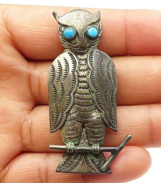 Uita 22 925 Silver - Vintage Turquoise Accented Sitting Owl Brooch Pin - Bp3281