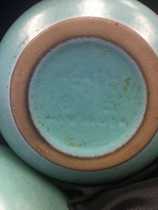 Two Vintage Heath Pottery Nesting Ashtrays Turquoise 7 - 5” Mid Century Never Use 3