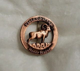 Vintage Field And Stream Honor Badge Big Horn Ram Sheep Game