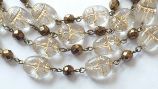 Czech Long Scarab Beetle Glass Bead Necklace Vintage Deco Style