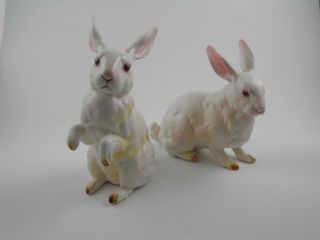 Vintage Lefton White Bunny Rabbits Figurines Set Of 2 Foil Tag