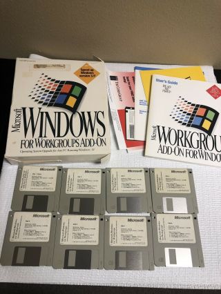 Microsoft Windows for Workgroups v3.  11 Vintage OEM on 3.  5 floppy complete set 8