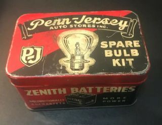 Vintage Penn Jersey Auto Stores Spare Bulb Kit Tin Empty 1950s