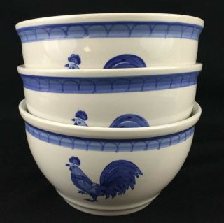 Set Of 3 Vtg Coupe Soup Bowls Tienshan Folkcraft Morning Farm Stoneware Rooster