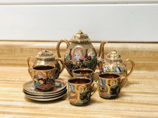 Vintage Hand - Painted Japanese Tea Set: Satsuma,  Thousand Faces.  14 Piece Set.