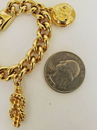 Vintage Monet Charm Bracelet Gold Tone Nautical Sailing Curb Link Rope Knot 2