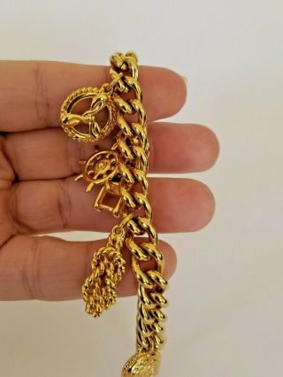 Vintage Monet Charm Bracelet Gold Tone Nautical Sailing Curb Link Rope Knot 3
