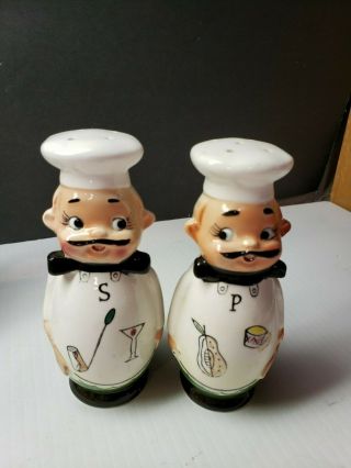 Vintage Relco Anthropomorphic Kitchen Chef Condiment Set Salt And Pepper Shakers
