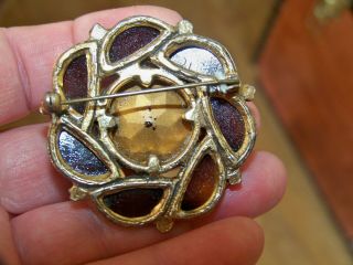 VINTAGE MIRACLE JEWELLERY SCOTTISH CELTIC PEBBLE AGATE AMBER BROOCH SHAWL PIN 2
