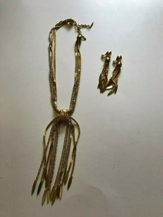 Vintage Monet Gold Tone Fancy Necklace & Matching Clip Earrings