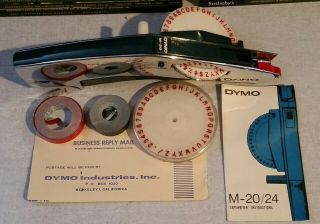 Vintage Dymo M - 20 Tapewriter / Label Maker Extra Wheel Bix And 3 Rolls Tape