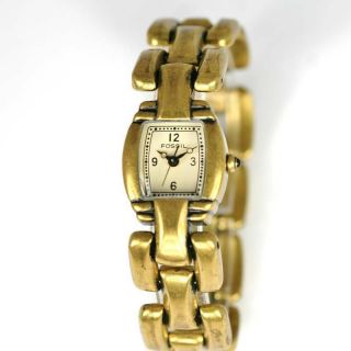 Fossil Vintage Ladies Gold Tone Easy Read Tan Ss Wr Bracelet Quartz Casual Watch