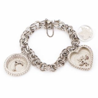 Vtg Sterling Silver - Danecraft Aruba Travel Heart Charm 7 " Chain Bracelet - 39g