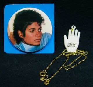 Michael Jackson Vintage Concert Pin & Glitter Glove Necklace