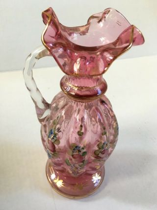 Vintage " Fenton " Art Glass Vase 8.  5 " ; Ruffle Top; Hand Painted & Gold Trim