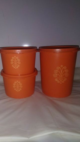 Vintage Tupperware Servalier Set Of 3 Orange Nesting Canisters