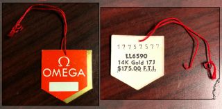 Authentic Vintage Price Tag Omega Seamaster Deville Ll6590,  14k Model,  Mid 