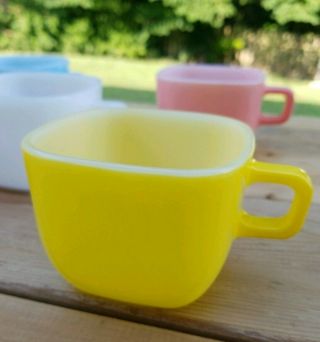 5 Vintage Glasbake Lipton Square Mugs Coffee Cups Soup Bowls Pastel Multi Retro 2