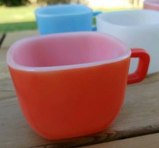 5 Vintage Glasbake Lipton Square Mugs Coffee Cups Soup Bowls Pastel Multi Retro 3