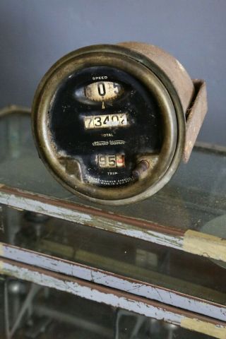 Vintage Stewart Warner Speedometer Ford Model T A Rat Rod Car Gauge Brass Trim