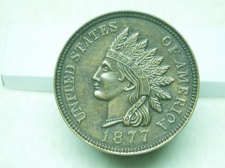 Vintage 1877 Indian Head Penny Coin Bank - Embossed Metal Stack Of Pennies