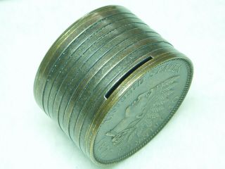 Vintage 1877 Indian Head Penny Coin Bank - Embossed Metal Stack of Pennies 3
