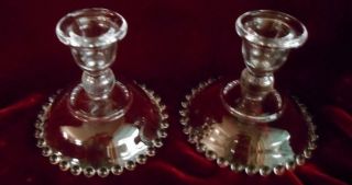 2 Vintage Clear Imperial Candlewick 4 " Glass Candle Holders/ Candlesticks
