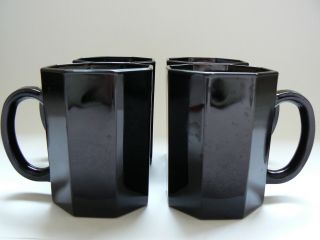 Set of 4 Vintage 1980s Arcoroc Octime Black Octagonal 8 oz Glass Mugs Cups 2