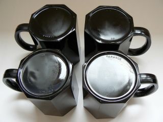 Set of 4 Vintage 1980s Arcoroc Octime Black Octagonal 8 oz Glass Mugs Cups 4