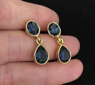 Vintage Jewellery 1980s Deep Blue Teardrop Crystal Drop Earrings