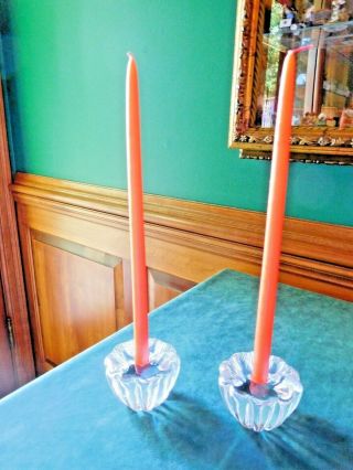 Orrefors Stella Taper Candle Holders,  Signed,  2 - 3/4 " D,  Vintage