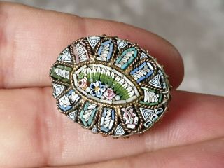 Vintage Art Deco Jewellery Crafted Micro Mosaic Flower Gold Brooch Pin