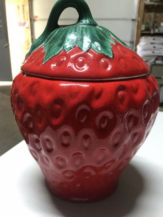 Vintage Ceramic Cookie Jar Kitchen Canister Large Strawberry