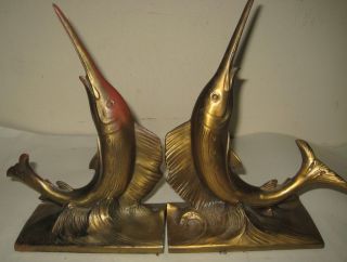 Vintage Solid Brass Hand Crafted Marlin Bookends Boock Ends By Pm Craftman Usa