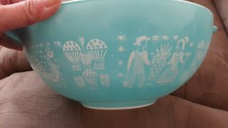 Vintage Pyrex Amish Butterprint Turquoise Blue Cinderella Large Mixing Bowl 444 2
