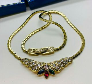 Vintage Signed A&s (attwood & Sawyer) Sparling Crystal Gold Plated Necklace