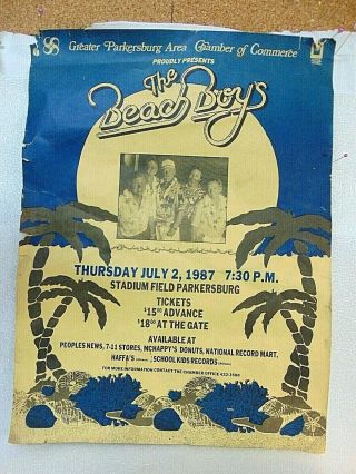 Vintage 1987 Beach Boys Concert Advertising Poster Parkersburg $9.  95 Nr