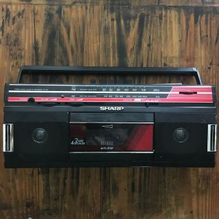 Vintage 80s Sharp Qt - 242 Black & Red Cassette Mini Boombox Radio Am Fm Stereo