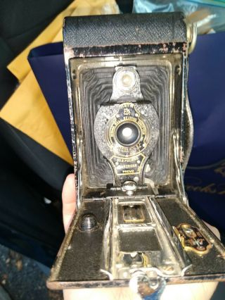 Antique 1913 Eastman Kodak Folding Camera W/ Ball Bearings Model 2 Black Case
