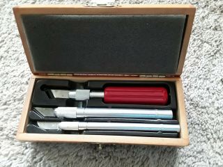 Vintage X - Acto Knife Set 3 Tools 13 Blades in Dovetailed Wooden Box - Made in US 5