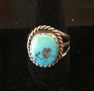 Vintage Southwestern Sterling Silver Turquoise Ring - Size 8 1/2