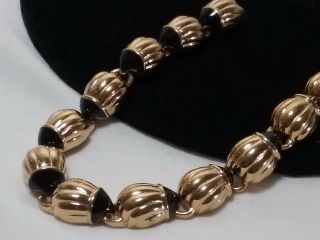 Vintage Gold Joan Rivers Black Cabochon Textured Lines Bracelet