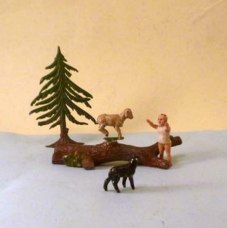 Vintage Lead Stoddart Baby Discovers Lambs Gamboling Britains Cherilea 1920 - 55