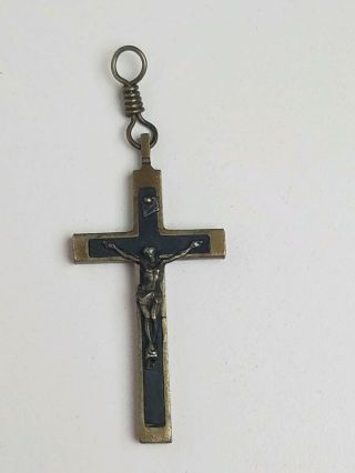 Vintage /antique Early French Crucifix Cross Brass Ebony France Religious