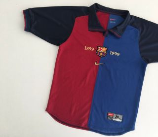 Barcelona Fc 1999/00 Home Football Shirt Youth Xl Soccer Jersey Nike Vintage