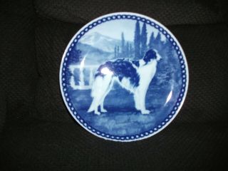 Vintage Hand Painted Borzoi Plate In Blue - Tvor Svendsen - Denmark