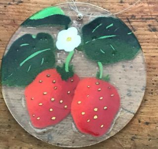 Vintage Peggy Karr Signed Fused Art Glass Ornament Strawberries 1989 2