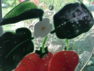 Vintage Peggy Karr Signed Fused Art Glass Ornament Strawberries 1989 4