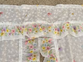 Vtg Shower Curtain Set Pastel Flowers Butterflies Dainty Sheer White 65” X 71”